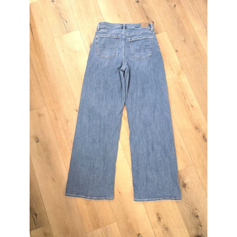 American Eagle Jeans Womens Sz 4T 30 Blue Super High Rise Baggy Wide Leg Stretch
